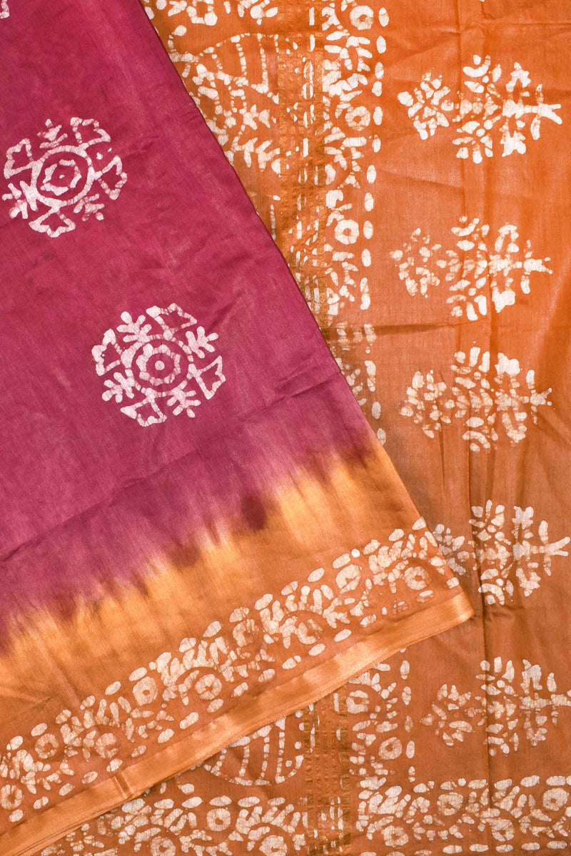 Light Maroon Cotton Silk Batik Saree