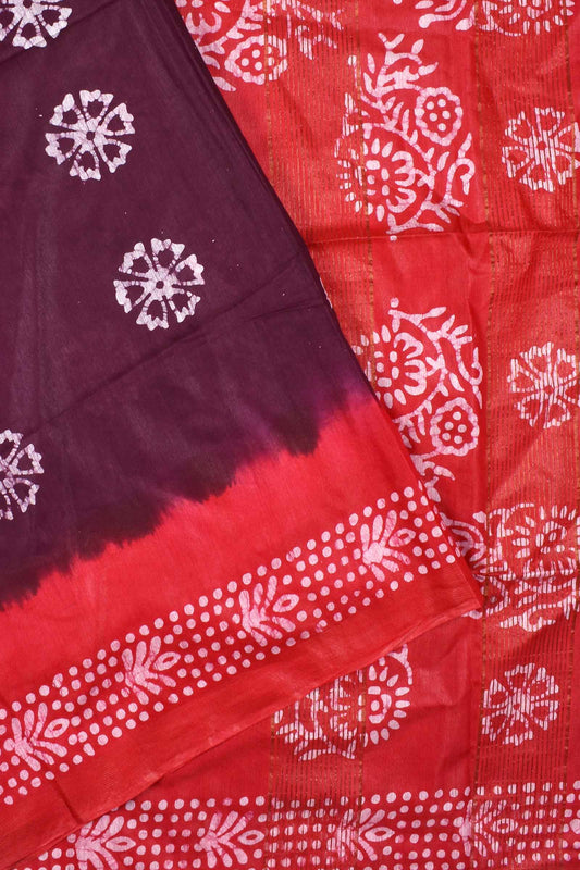 Maroon Cotton Silk Batik Saree