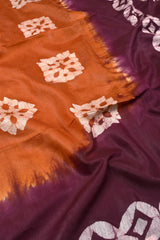 Dark Orange Purple Cotton Silk Batik Saree