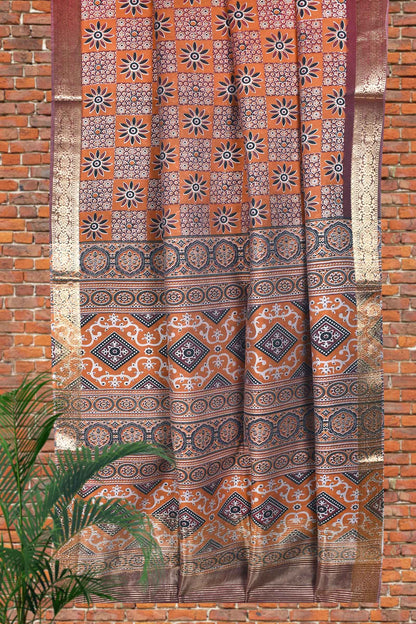 Orange Digital Cotton Silk Print Saree