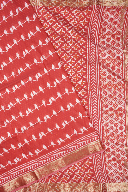 Pink Cotton Silk Print Saree