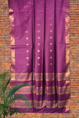 Light Violet Line Pallu Cotton Silk Butta Saree