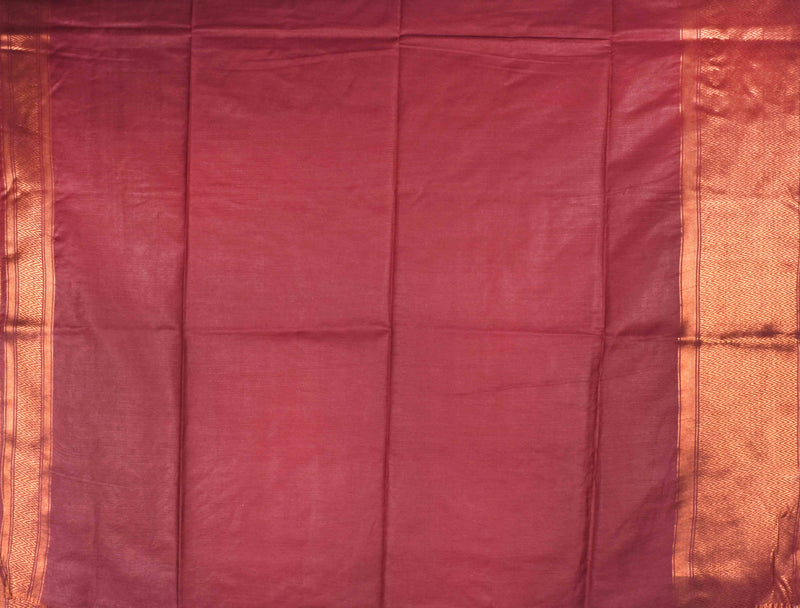 Maroon Cotton Silk Plain Saree