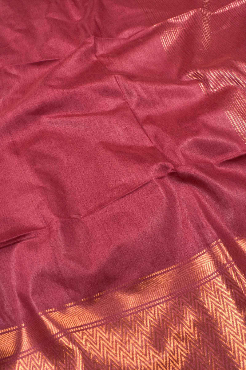 Maroon Cotton Silk Plain Saree