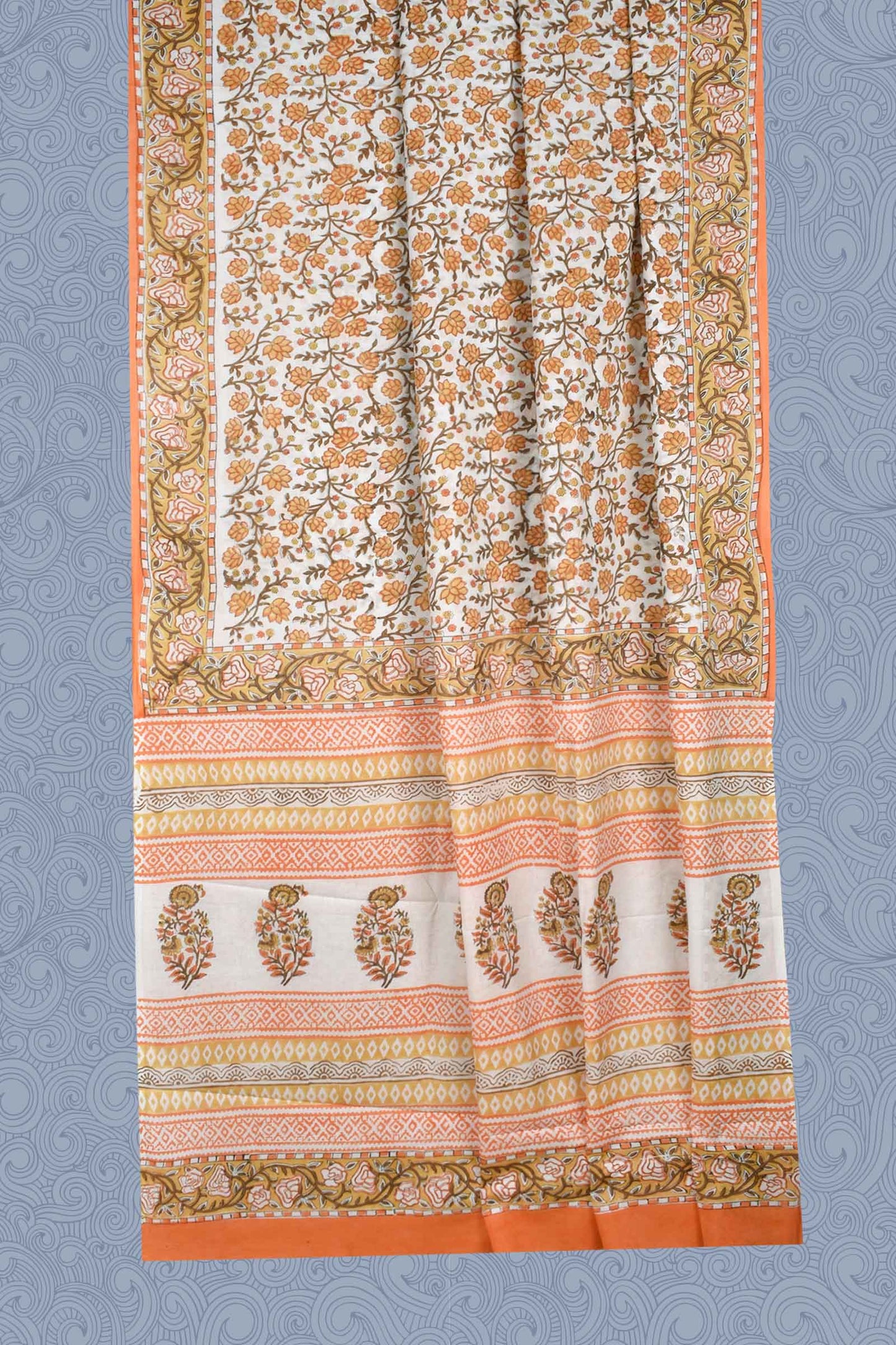 White Jaipur Cotton Print Saree