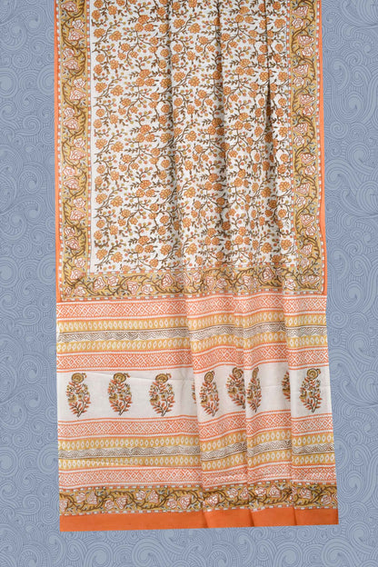 White Jaipur Cotton Print Saree