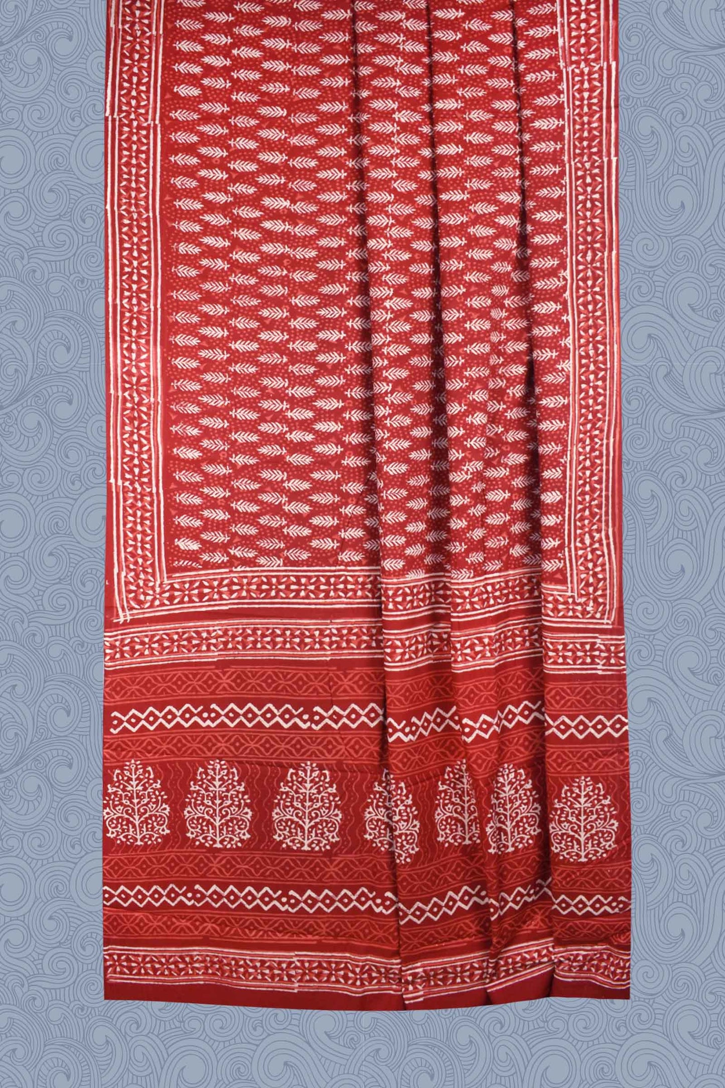 Red Jaipur Cotton Print Saree