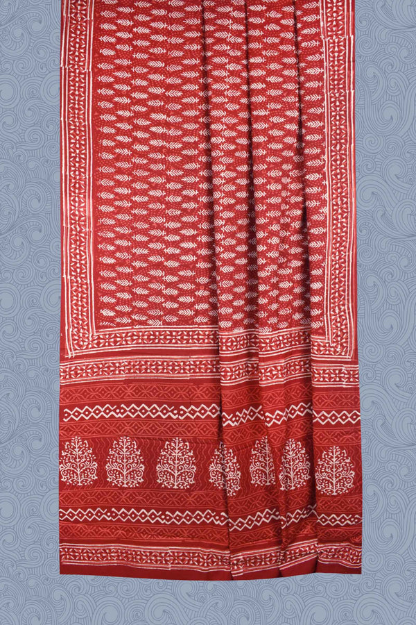 Red Jaipur Cotton Print Saree