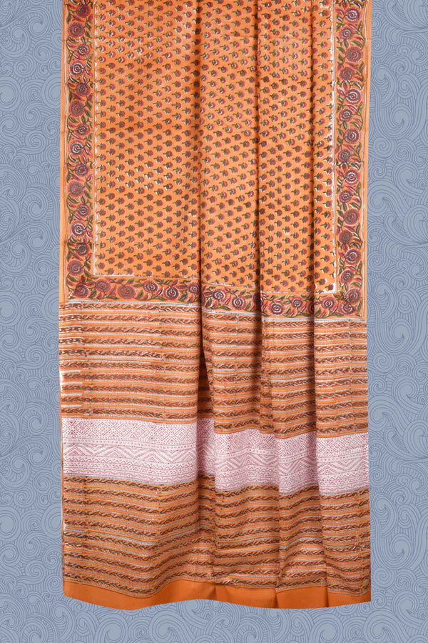 Orange Jaipur Cotton Print Saree