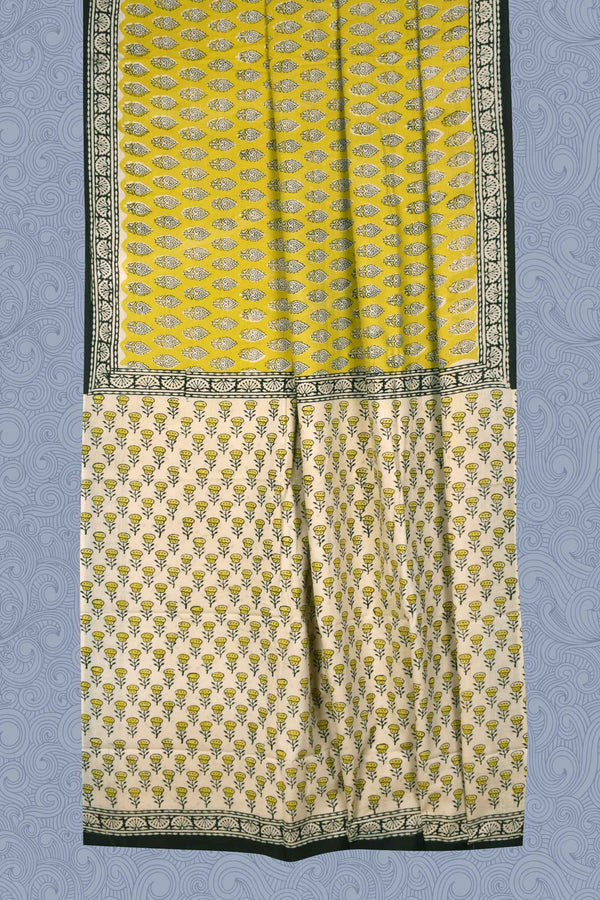 Yellow Jaipur Cotton Print Spade Saree
