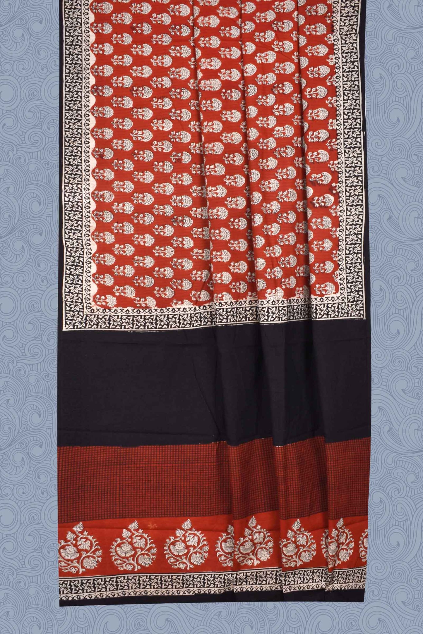 Dark Red Jaipur Cotton Print Saree