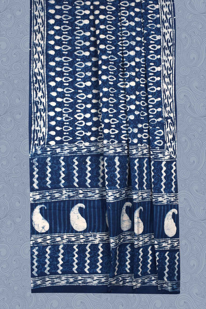 Blue Block Jaipur Cotton Print Saree