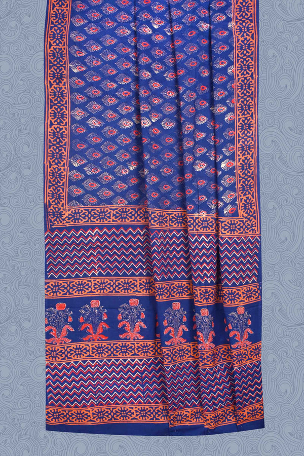Blue Butta Jaipur Cotton Print Saree
