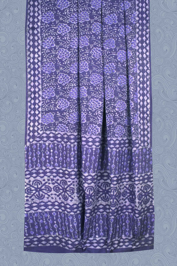 Violet Flower Jaipur Cotton Print Saree
