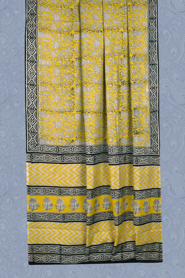 Yellow Jaipur Cotton Print Saree