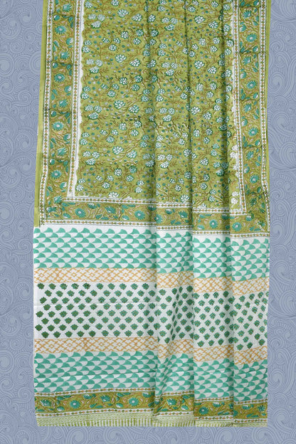 Green Blue Jaipur Cotton Print Saree