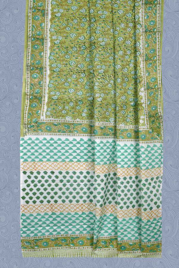 Green Blue Jaipur Cotton Print Saree