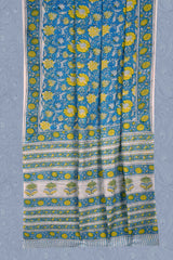 Blue Yellow Flower Jaipur Cotton Print Saree