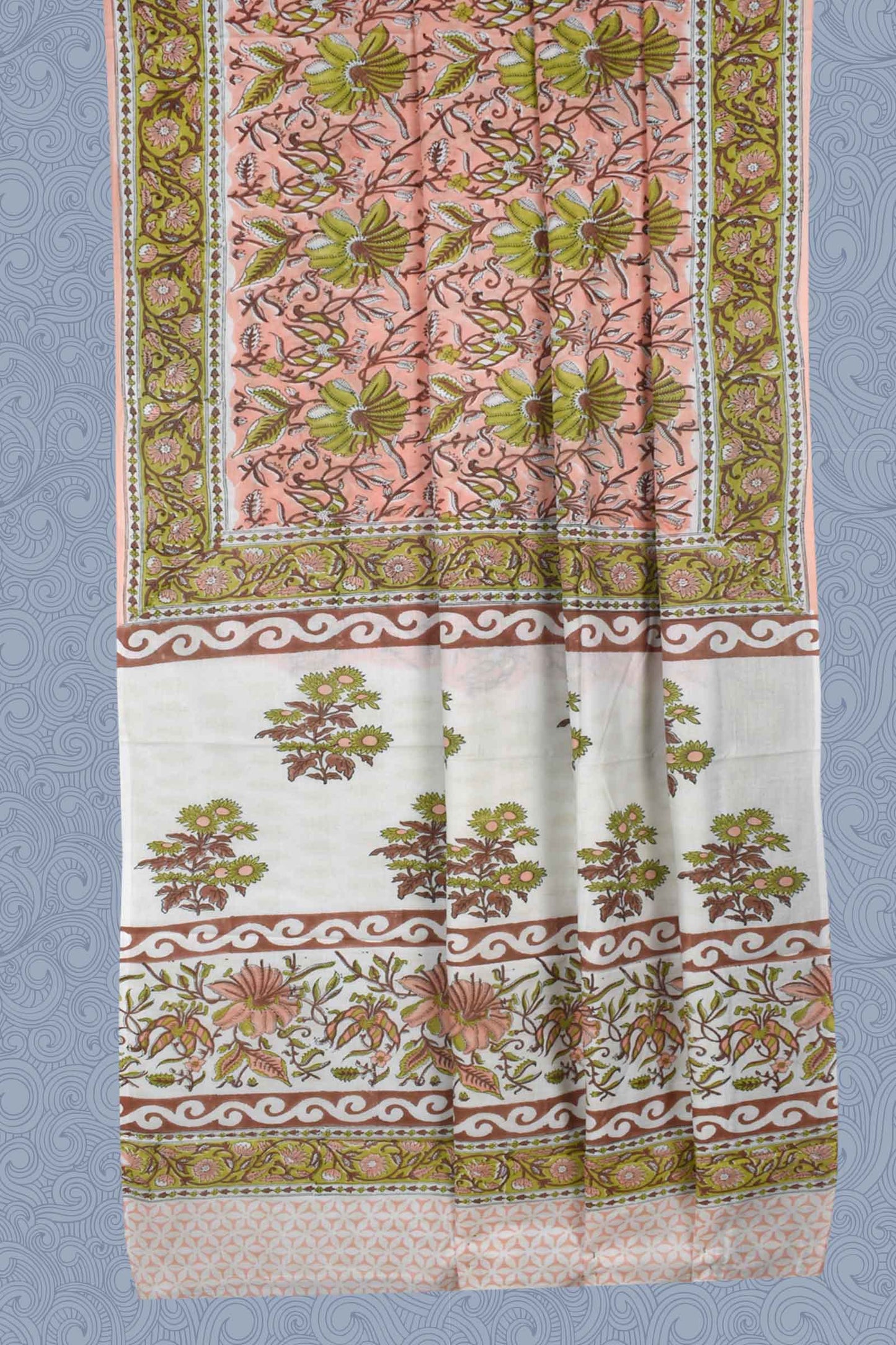 Peach Jaipur Cotton Print Saree