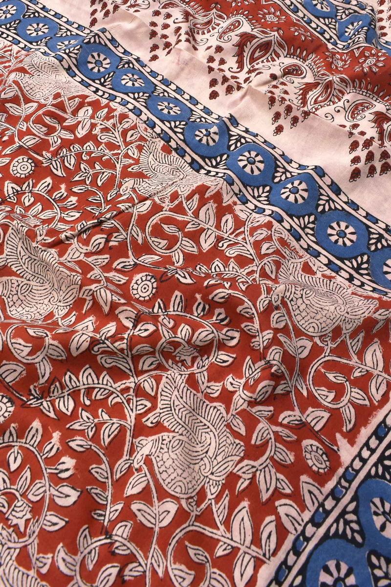 Red Blue Jaipur Cotton Print Saree