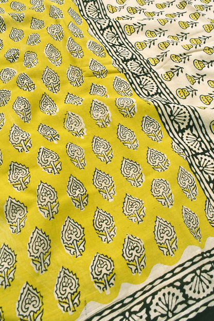 Yellow Jaipur Cotton Print Spade Saree