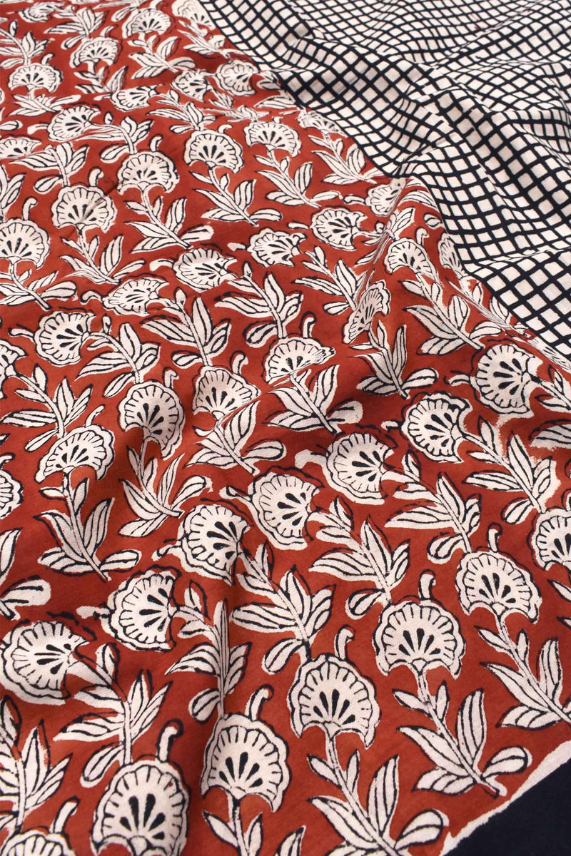 Dark Brown Jaipur Cotton Print Saree