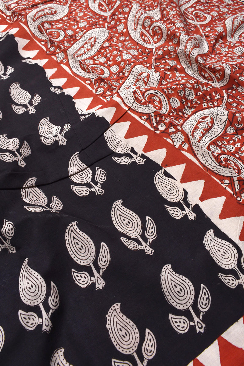 Black Jaipur Cotton Print Saree