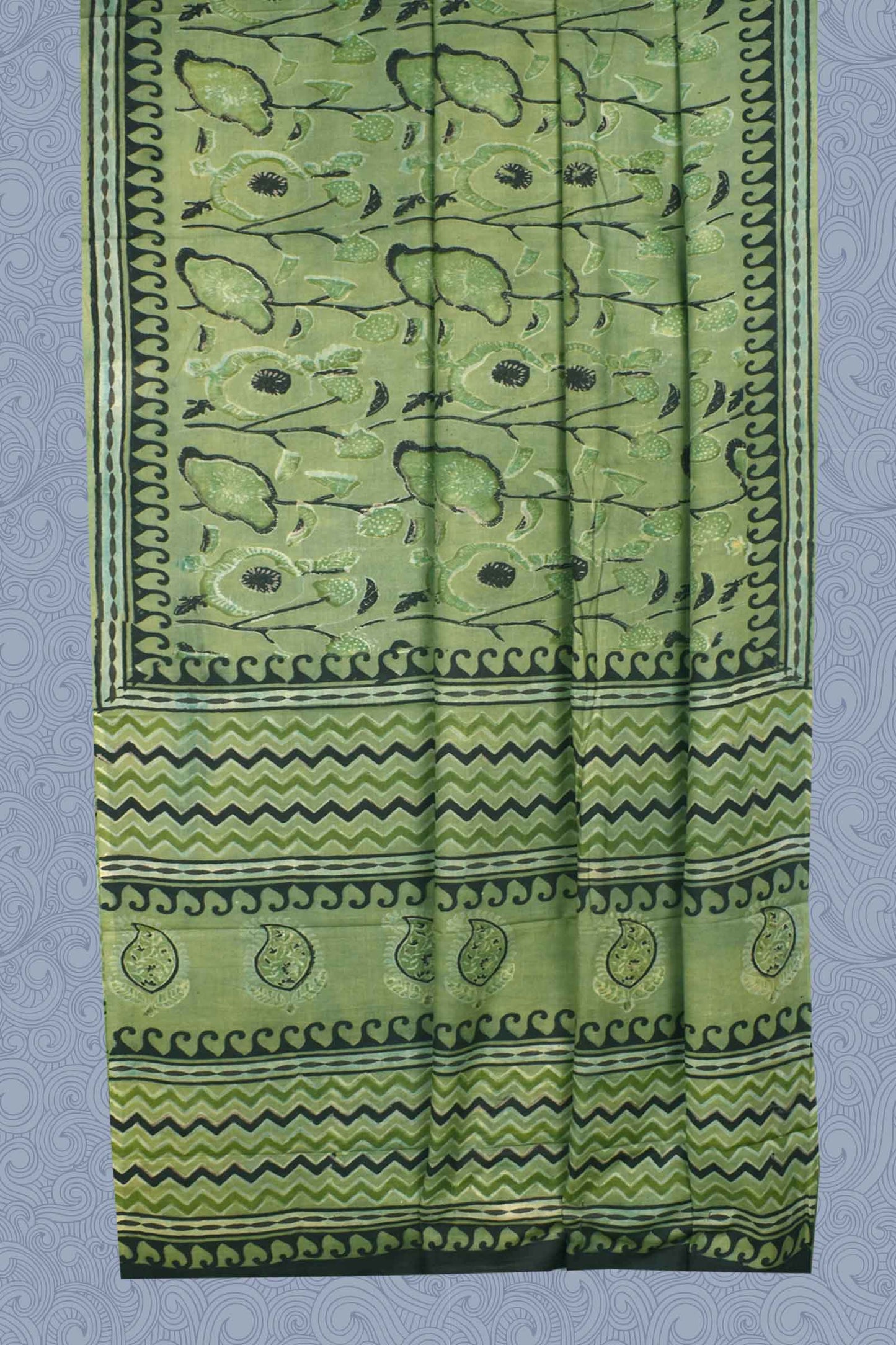 Green Jaipur Cotton Ajrakh Print Saree