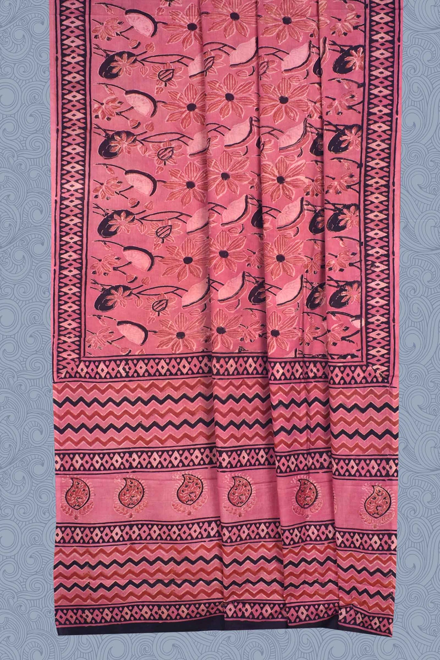 Pink Jaipur Cotton Ajrakh Print Saree