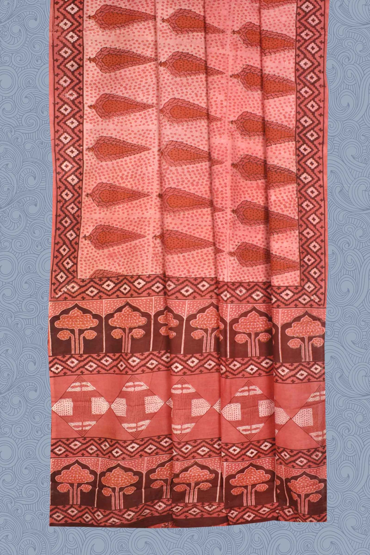 Light Pink Jaipur Cotton Ajrakh Print Saree