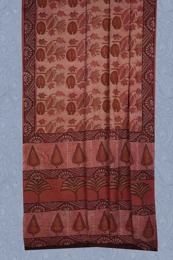 Peach Jaipur Cotton Ajrakh Print Saree