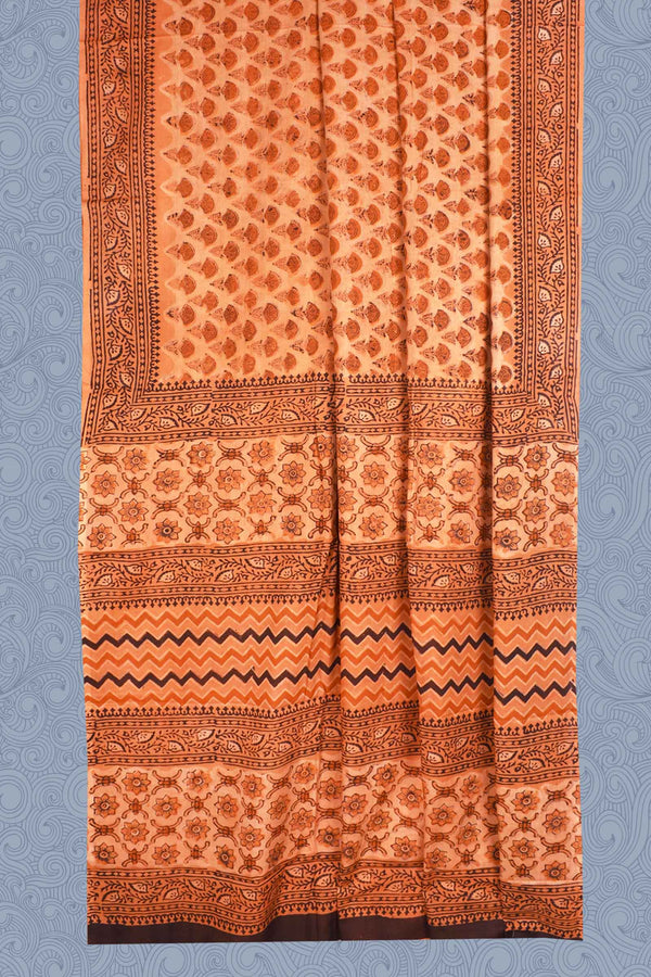 Orange Jaipur Cotton Ajrakh Print Saree