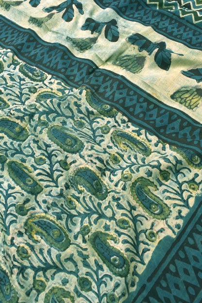 Light Green Jaipur Cotton Ajrakh Print Saree