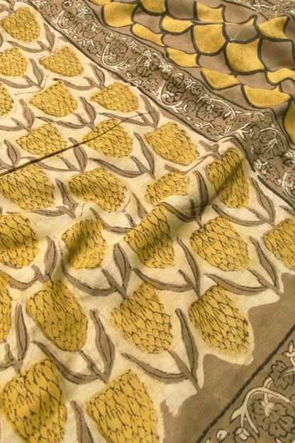 Light Yellow Jaipur Cotton Ajrakh Print Saree