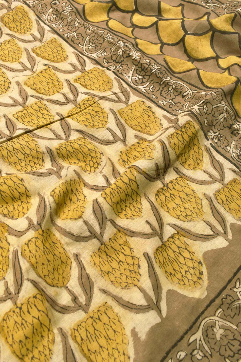 Light Yellow Jaipur Cotton Ajrakh Print Saree