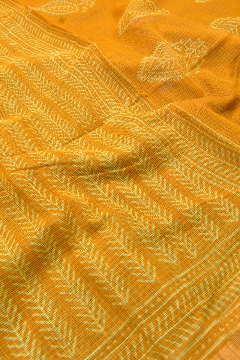 Yellow Kota Cotton Doria Checks Saree