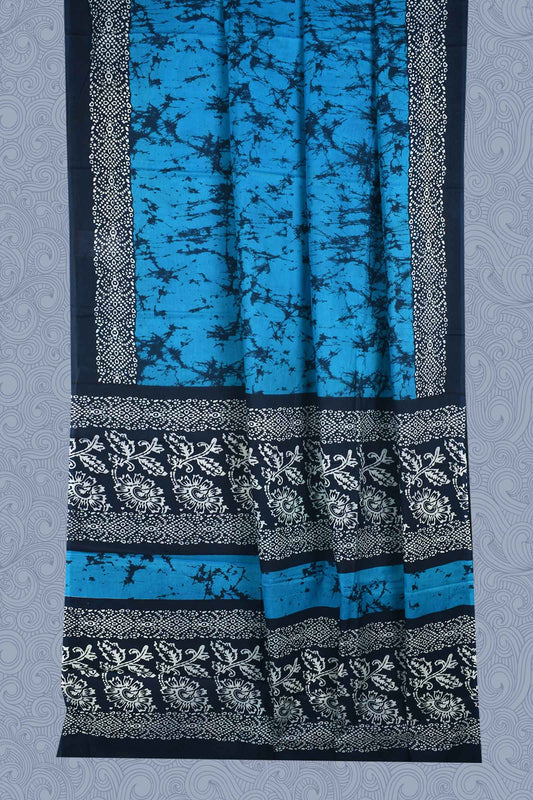 Blue Contrast Jaipur Cotton Mul Mul Saree