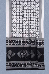 White Black Jaipur Cotton Mul Mul Saree