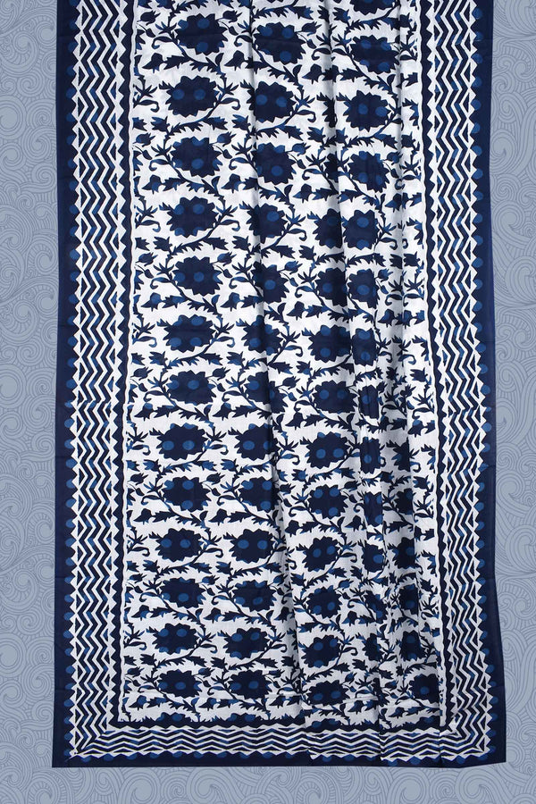 Dark Blue Jaipur Cotton Mul Mul Saree