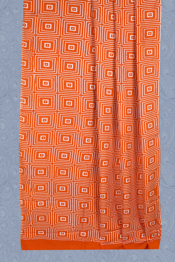 Orange Jaipur Cotton Mul Mul Half and Half Saree