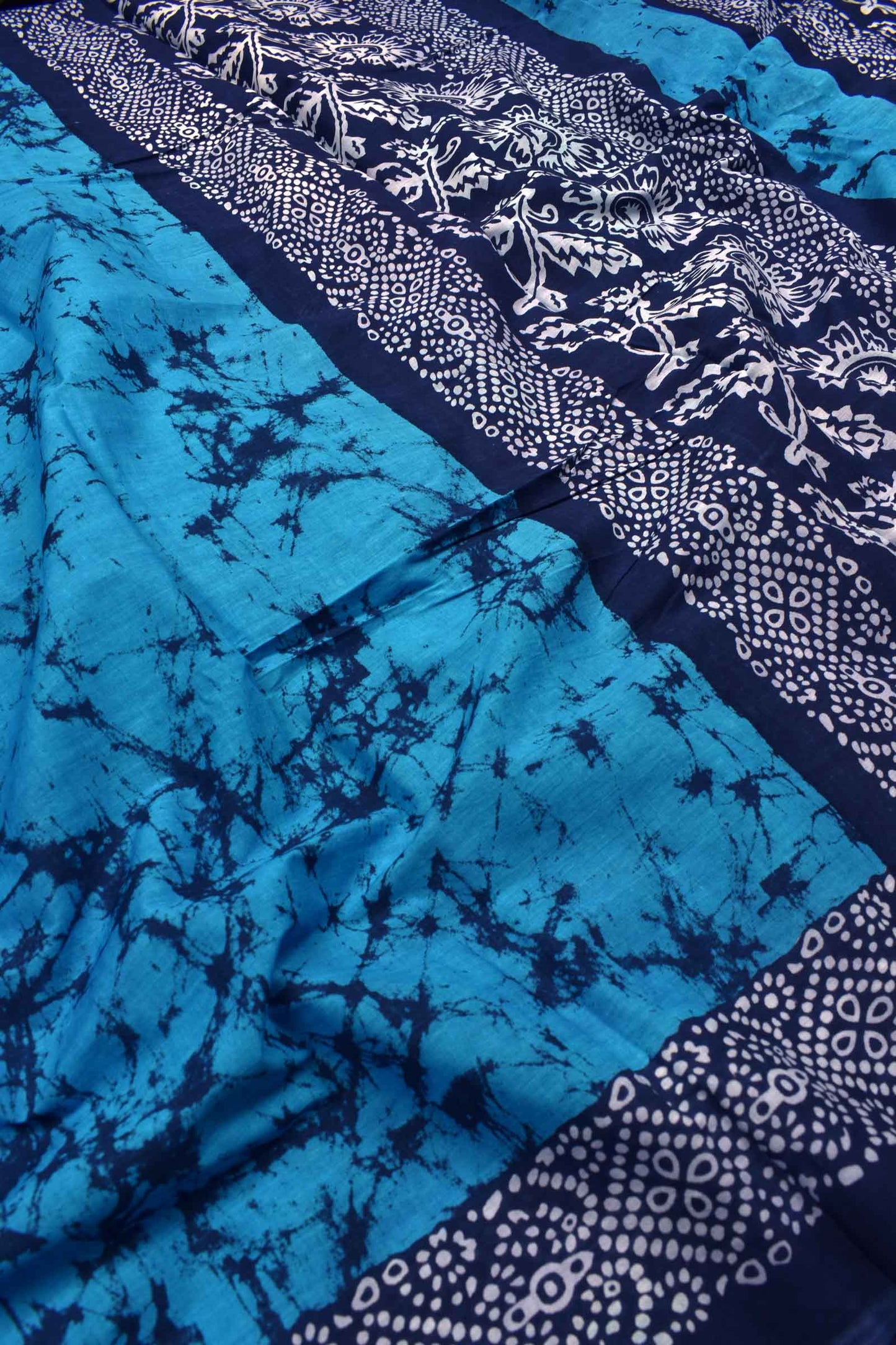 Blue Contrast Jaipur Cotton Mul Mul Saree