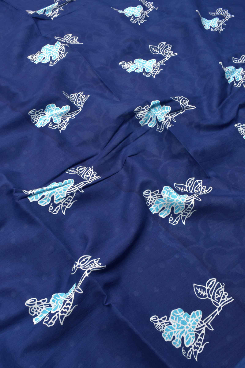 Blue Butta Jaipur Cotton Mul Mul Saree