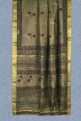 Green Chanderi Ajrakh Print Saree