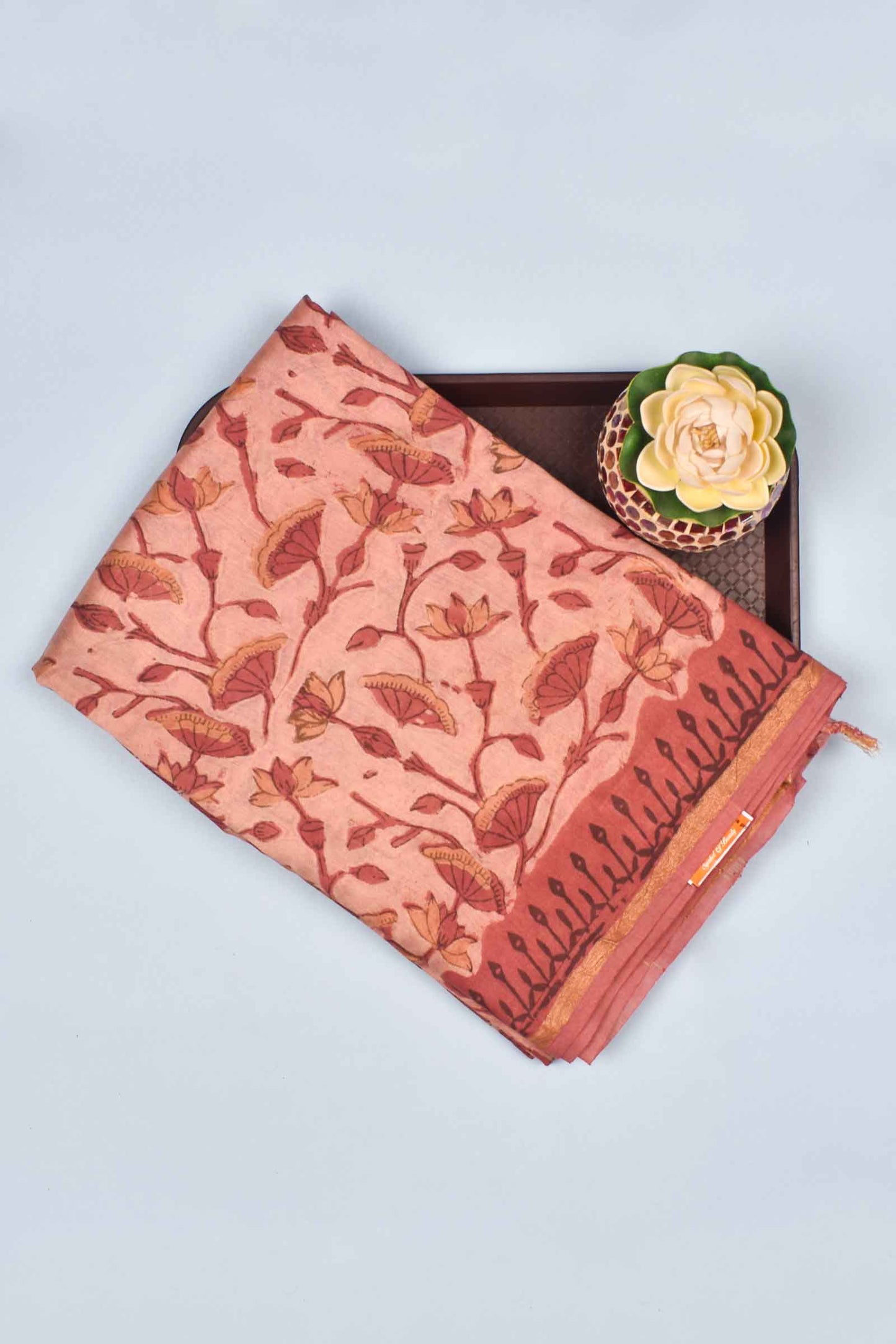 Peach Chanderi Ajrakh Print Saree