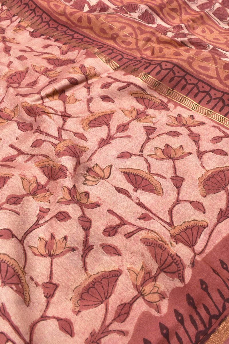 Peach Chanderi Ajrakh Print Saree