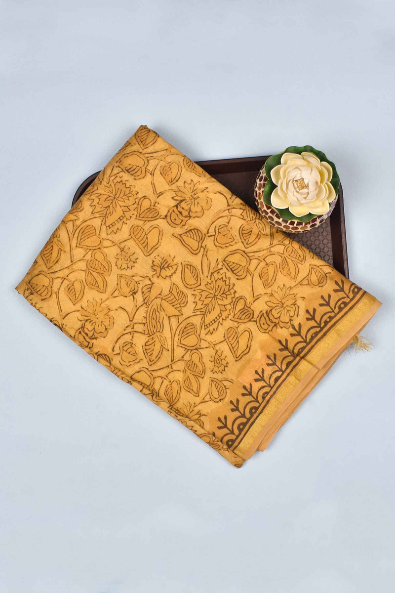 Light Orange Chanderi Ajrakh Print Saree