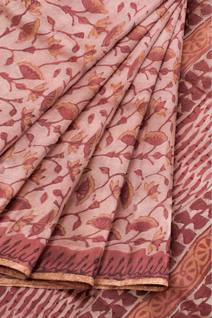 Peach Chanderi Ajrakh Print Saree