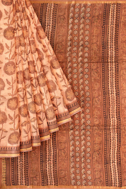 Light Brown Chanderi Ajrakh Print Saree