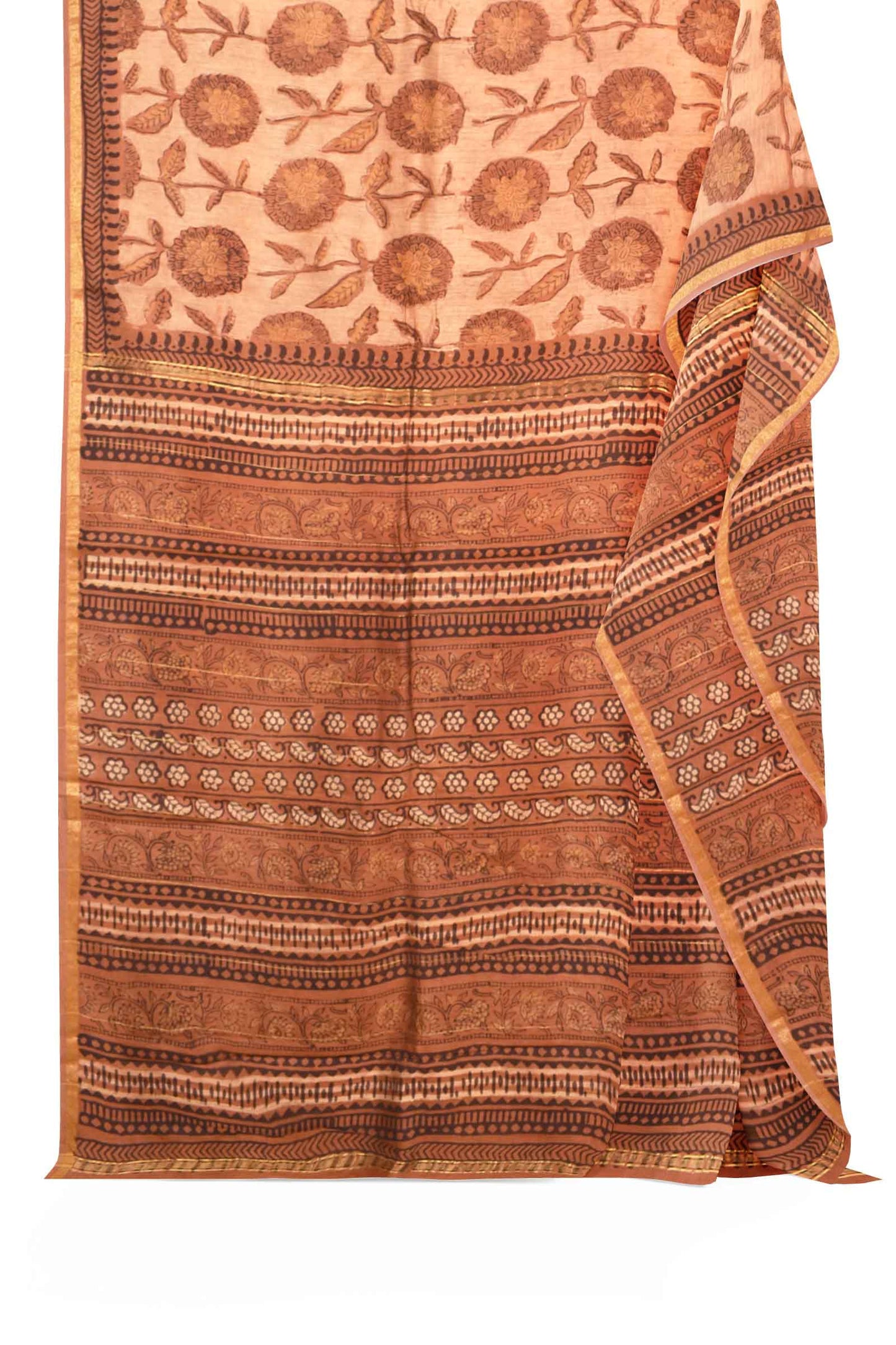 Light Brown Chanderi Ajrakh Print Saree