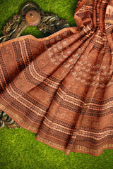 Light Brown Chanderi Ajrakh Print Saree